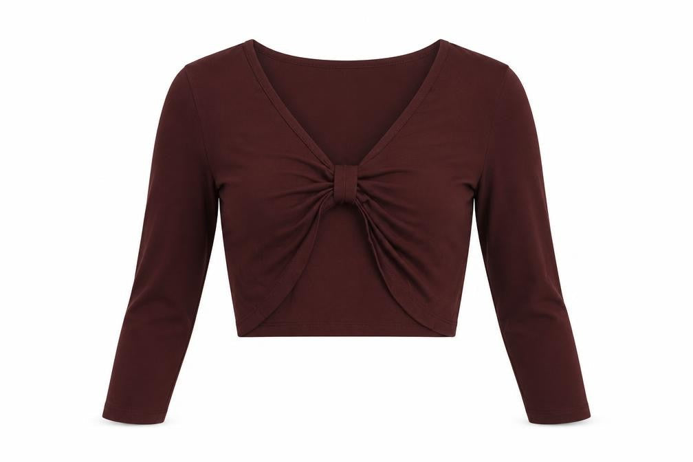 Outrageous Fortune Womens Brown  Cotton Cropped T-Shirt Size S V-Neck
