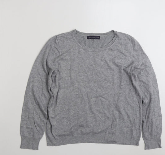 Marks and Spencer Womens Grey Crew Neck  Acrylic Pullover Jumper Size M   - Love Heart