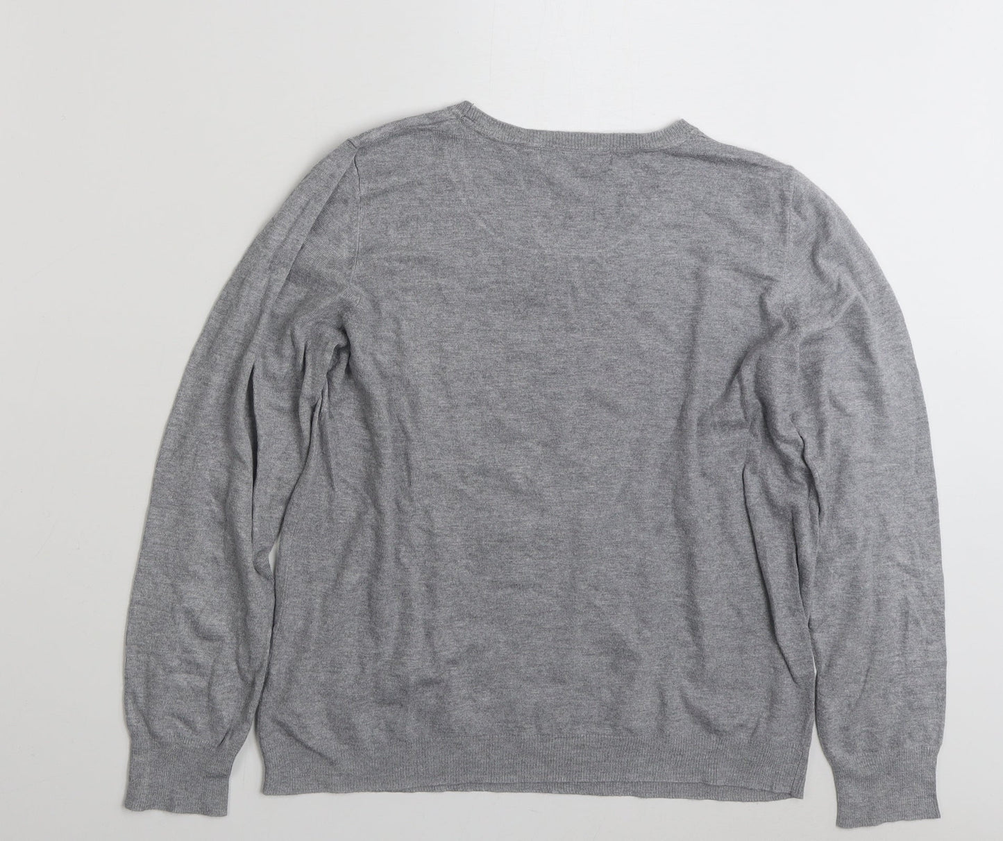 Marks and Spencer Womens Grey Crew Neck  Acrylic Pullover Jumper Size M   - Love Heart