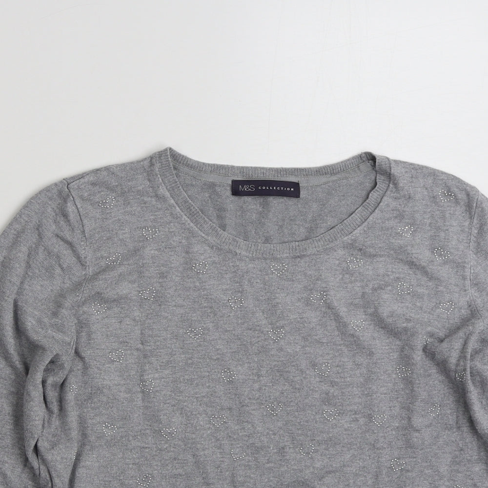 Marks and Spencer Womens Grey Crew Neck  Acrylic Pullover Jumper Size M   - Love Heart