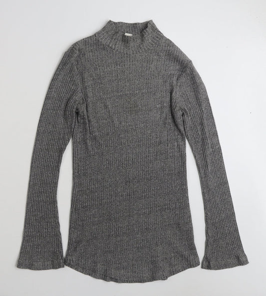 H&M Womens Grey High Neck  Cotton Pullover Jumper Size M