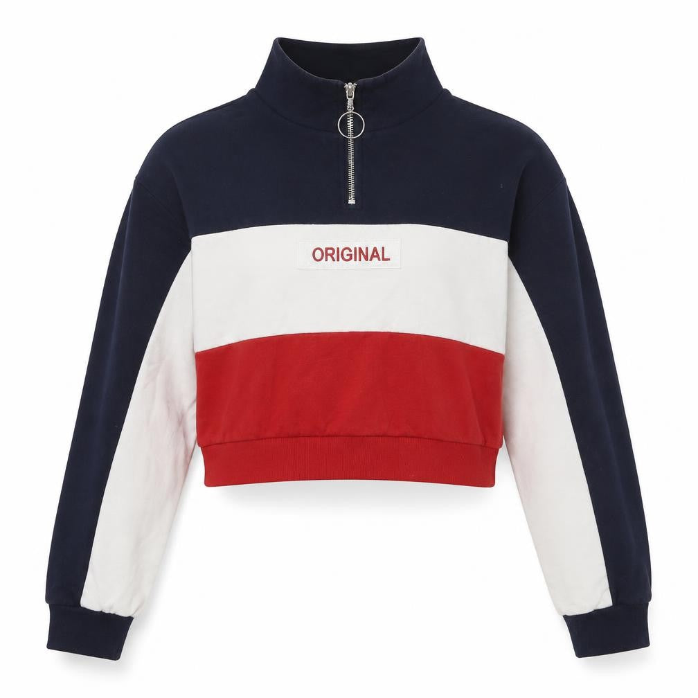 H&M Womens Blue Striped Cotton Pullover Sweatshirt Size XS  Zip - Red Original