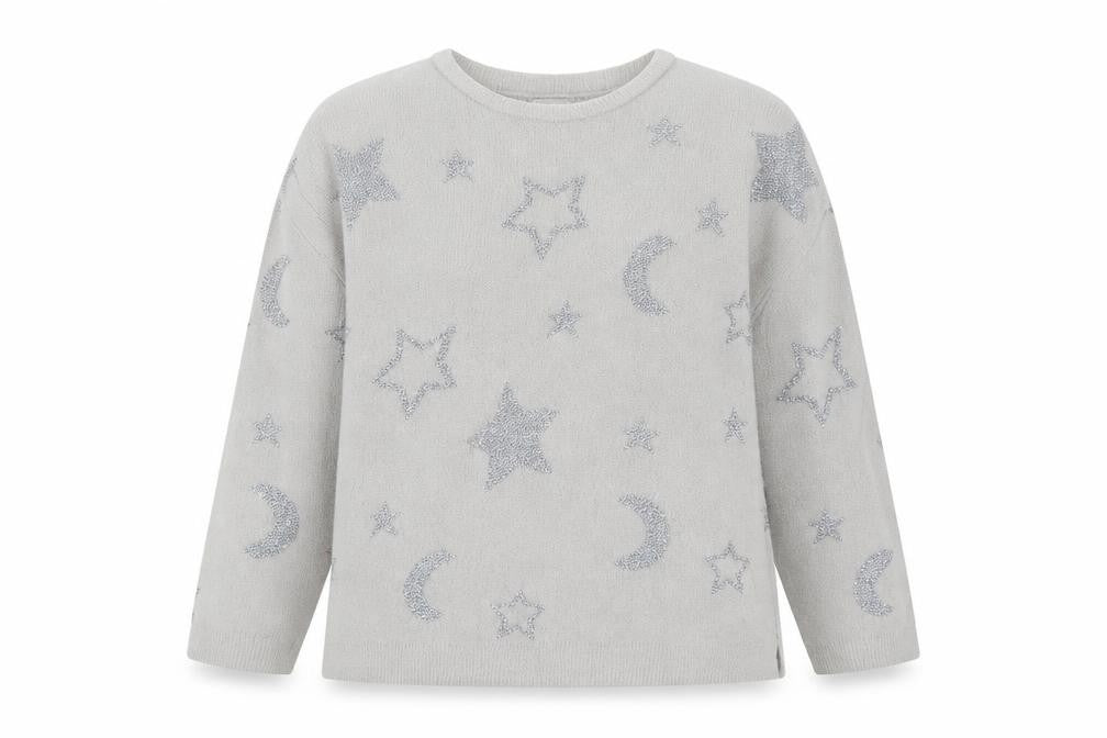 Nula Bug Girls Grey Crew Neck  Nylon Pullover Jumper Size 7-8 Years  Pullover - Stars and Moons