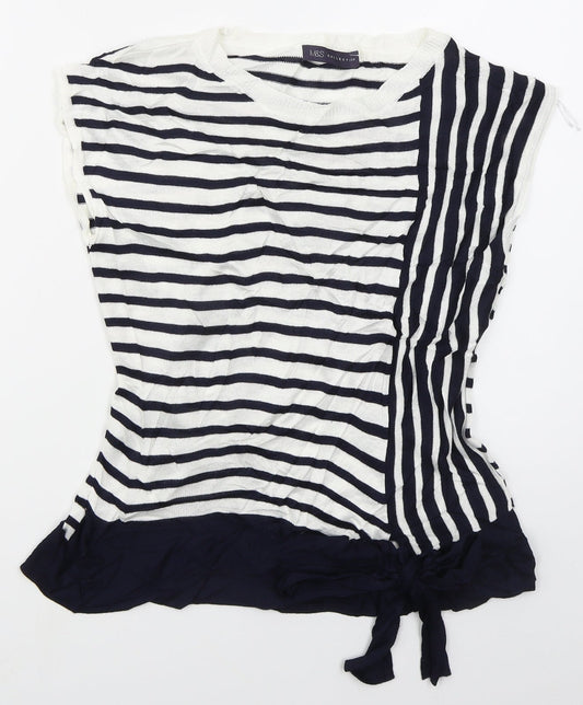 Marks and Spencer Womens Blue Boat Neck Striped Viscose Vest Jumper Size 10