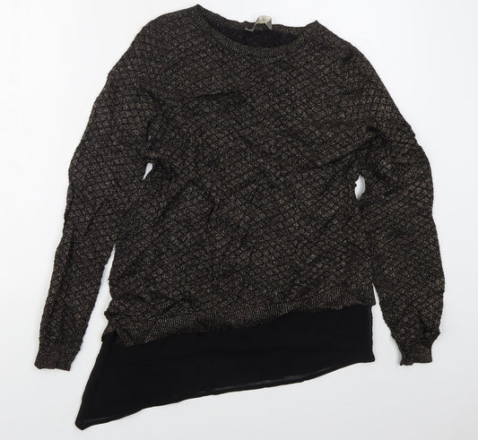 Oasis Womens Gold Crew Neck  Cotton Pullover Jumper Size XS
