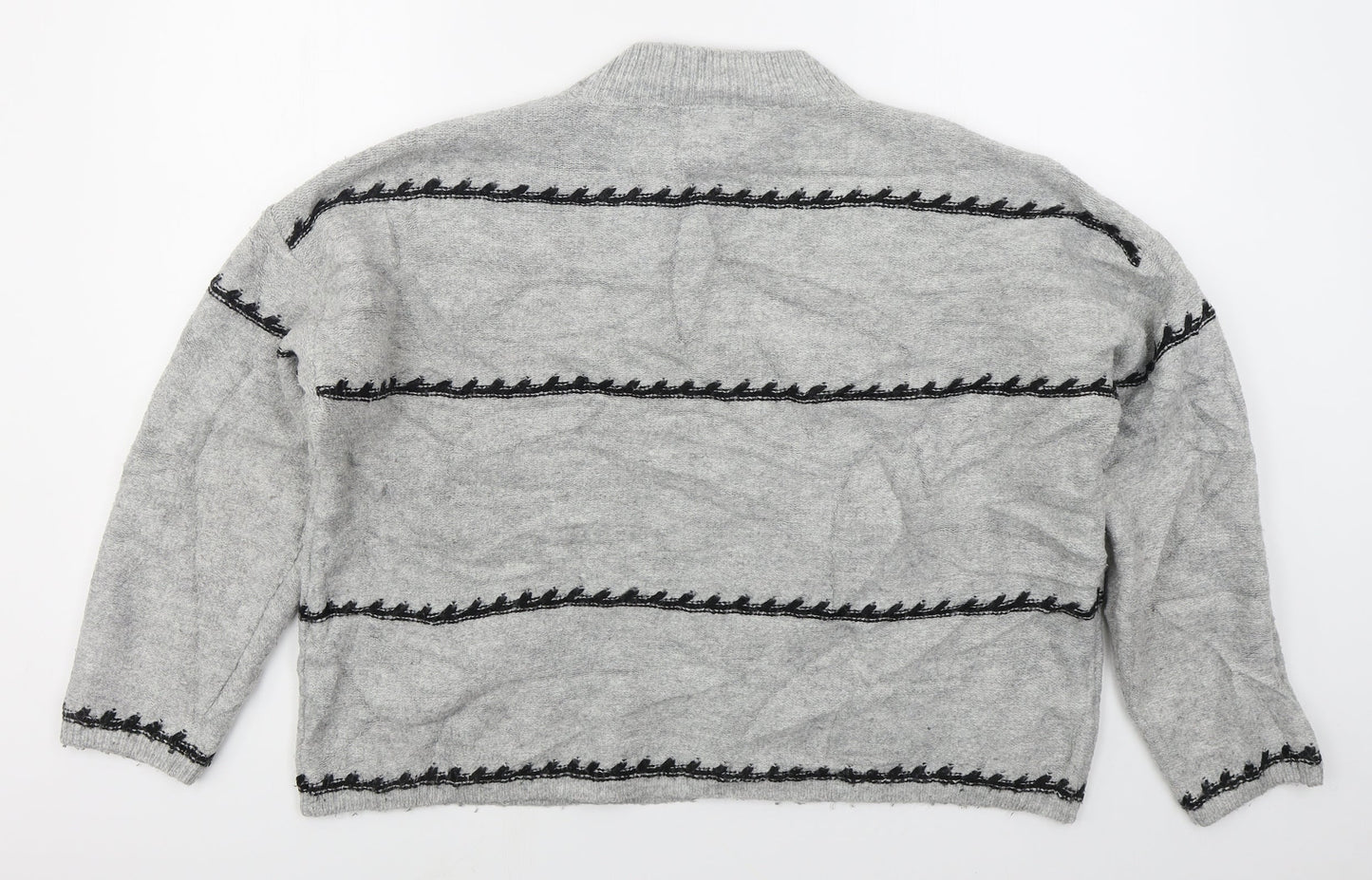 Matalan Womens Grey Mock Neck Striped Acrylic Pullover Jumper Size XL