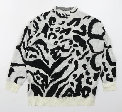 SHEIN Girls White Mock Neck Animal Print Acrylic Pullover Jumper Size 10 Years  Pullover