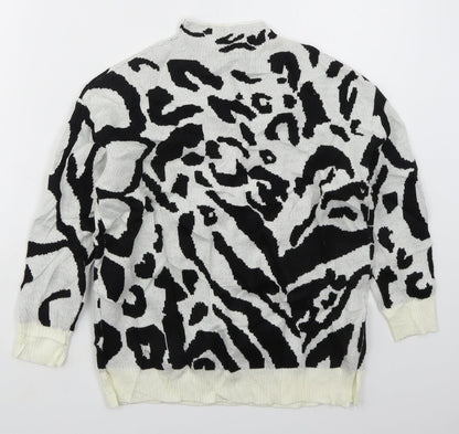 SHEIN Girls White Mock Neck Animal Print Acrylic Pullover Jumper Size 10 Years  Pullover