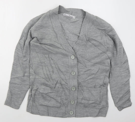 Pure & Natural Womens Grey V-Neck  Acrylic Cardigan Jumper Size S