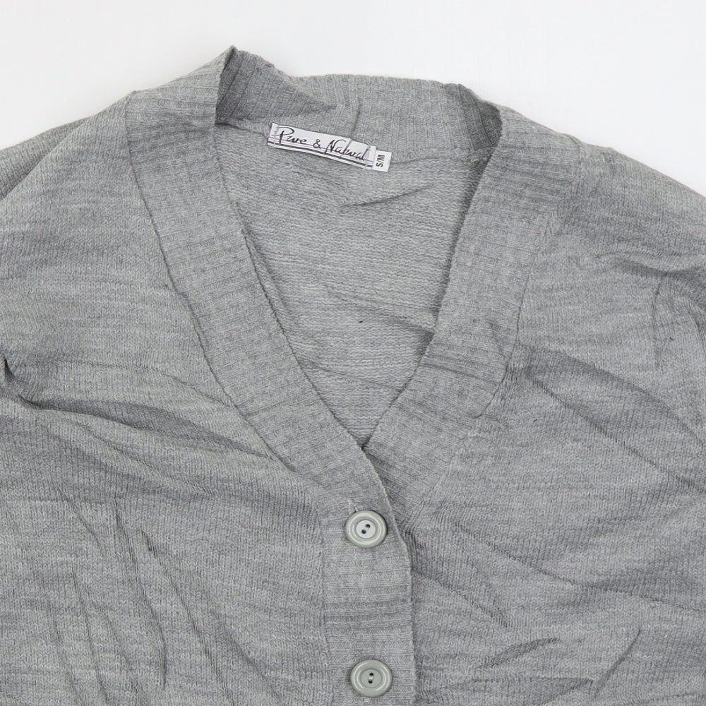 Pure & Natural Womens Grey V-Neck  Acrylic Cardigan Jumper Size S