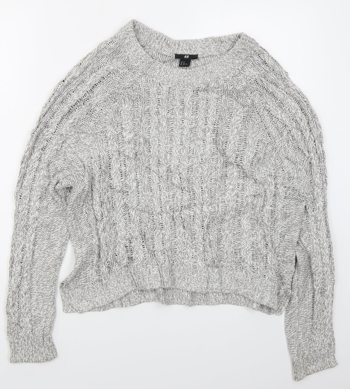 H&M Womens Grey Round Neck  Cotton Pullover Jumper Size M