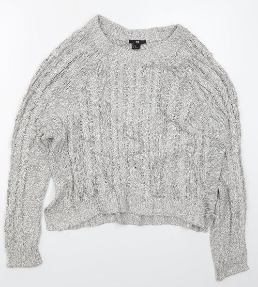H&M Womens Grey Round Neck  Cotton Pullover Jumper Size M