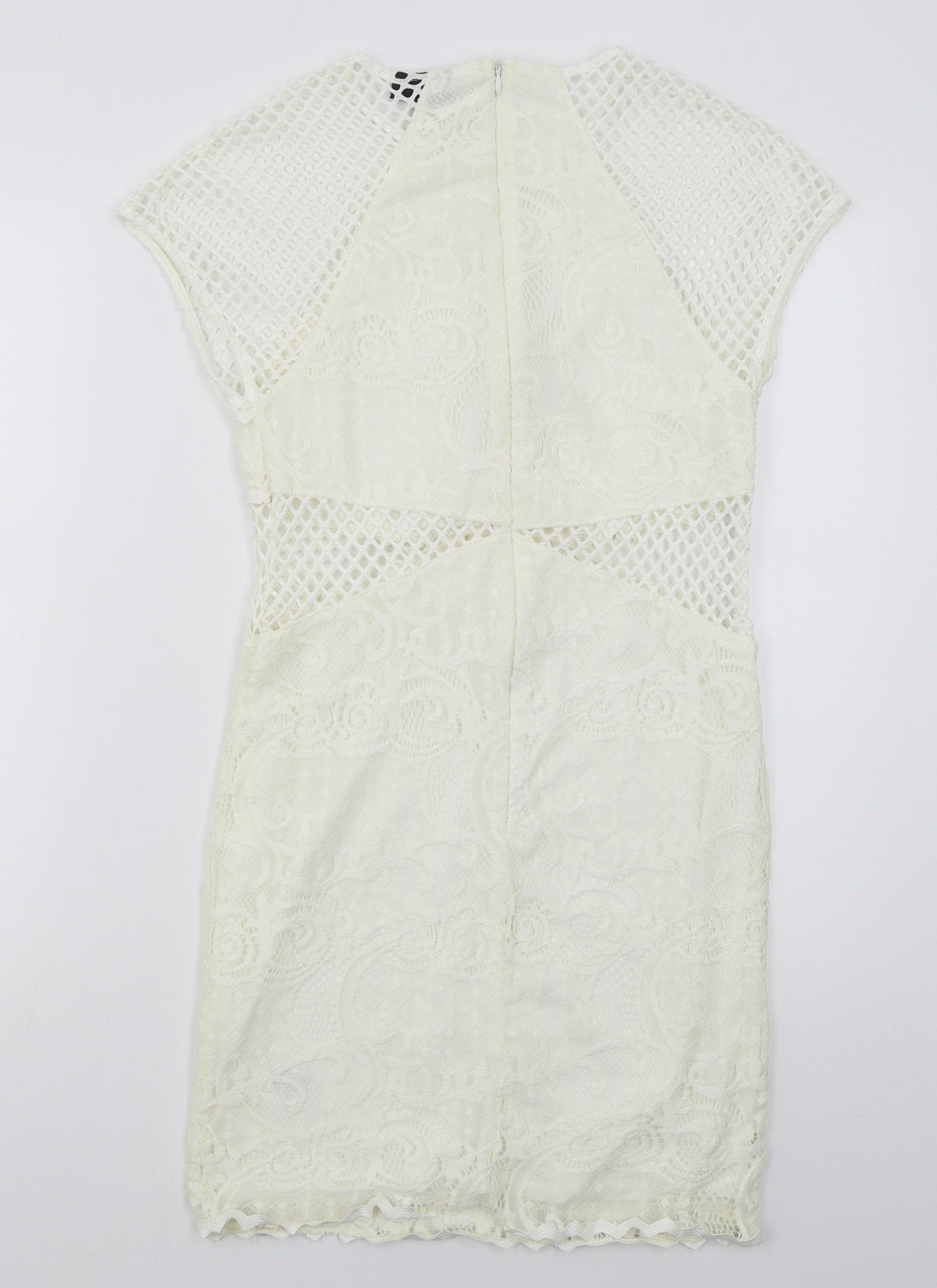 Topshop Womens Ivory  Nylon Bodycon  Size 12  Round Neck Zip