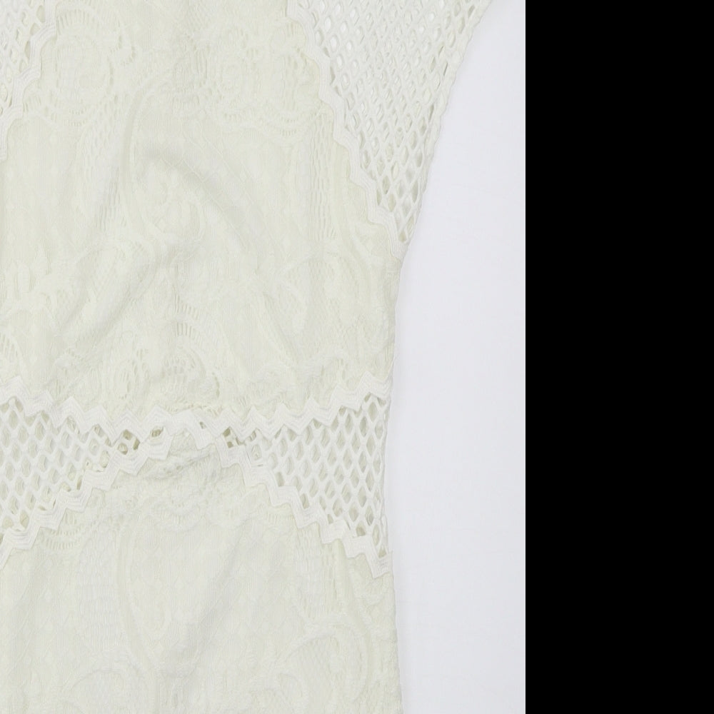 Topshop Womens Ivory  Nylon Bodycon  Size 12  Round Neck Zip