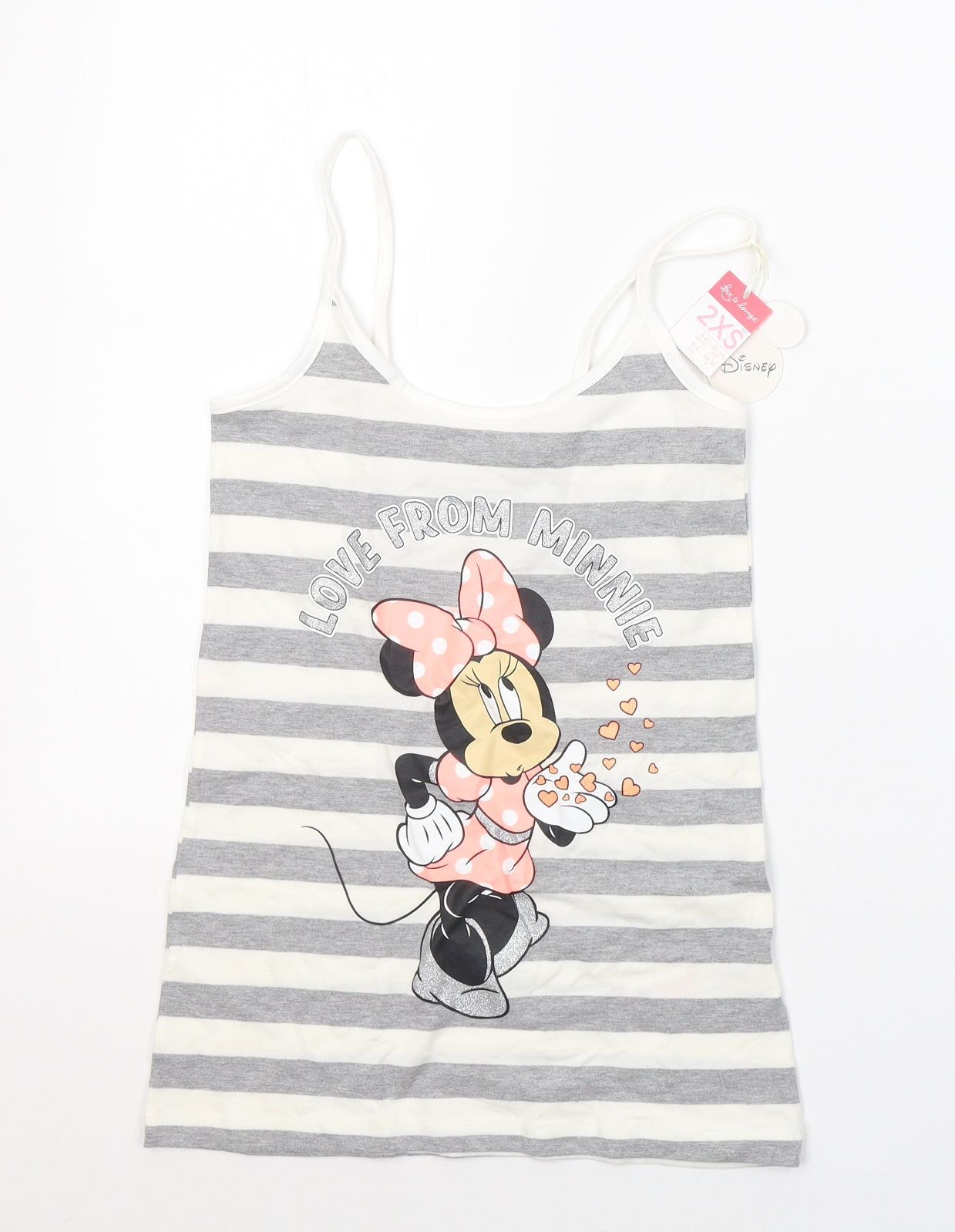 Disney Womens Grey Striped Cotton Basic Tank Size 4 Round Neck - Minnie mouse