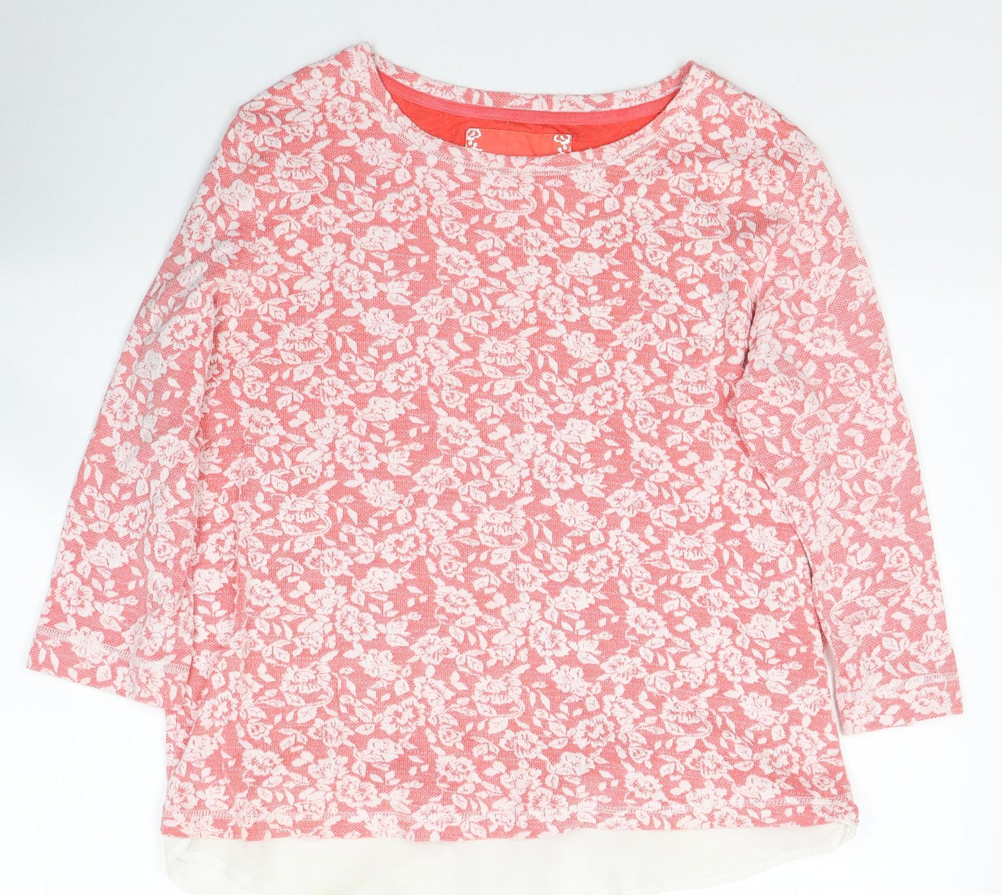 Dunnes Stores Womens Red Floral Cotton Jersey Blouse Size M Round Neck