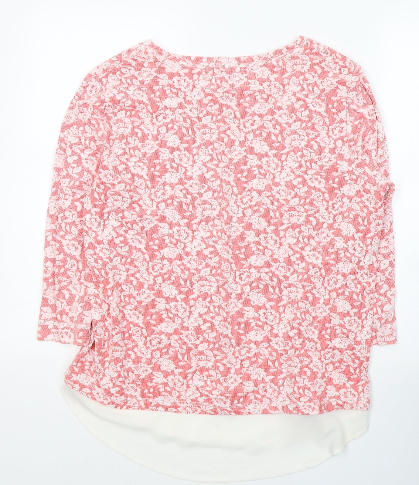 Dunnes Stores Womens Red Floral Cotton Jersey Blouse Size M Round Neck
