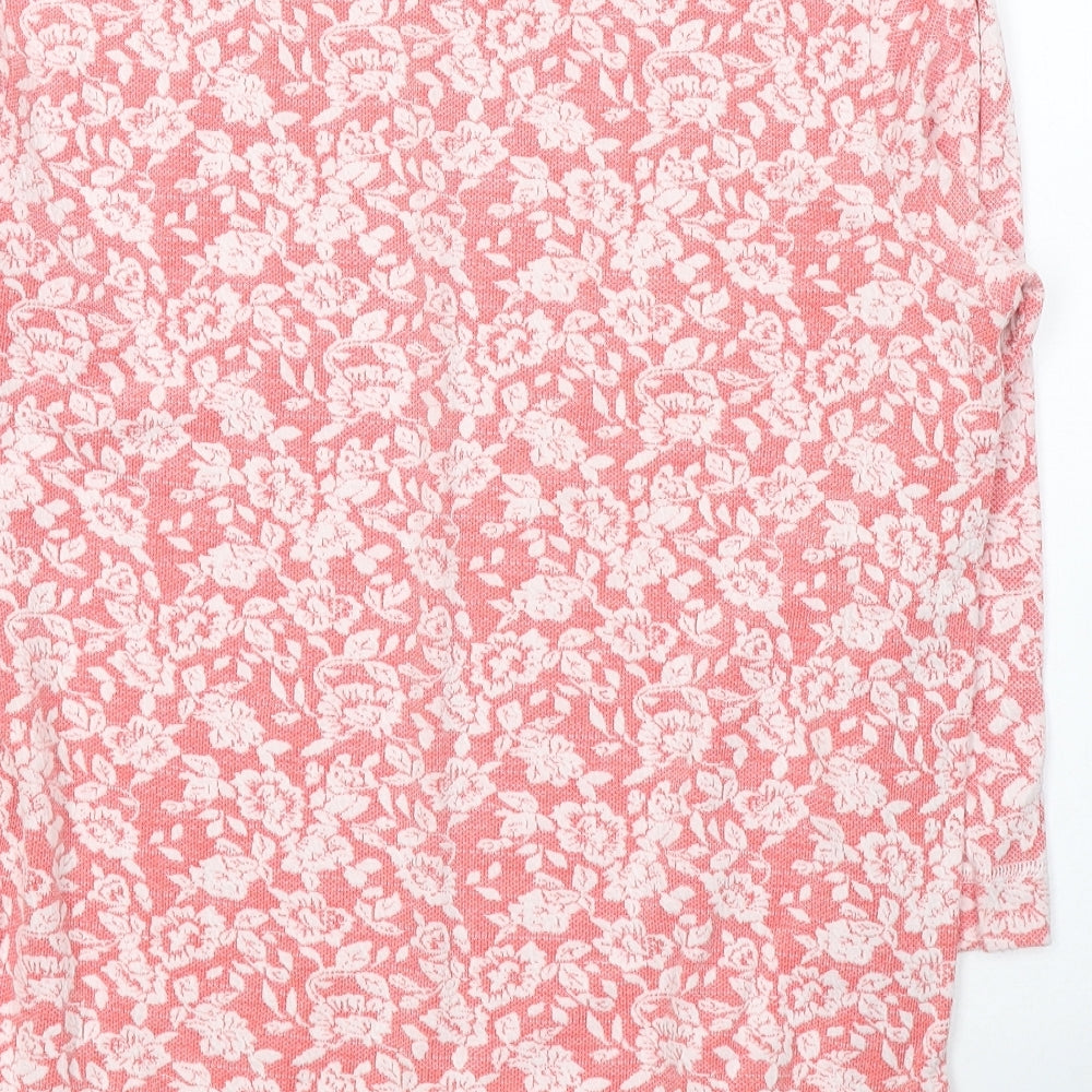 Dunnes Stores Womens Red Floral Cotton Jersey Blouse Size M Round Neck