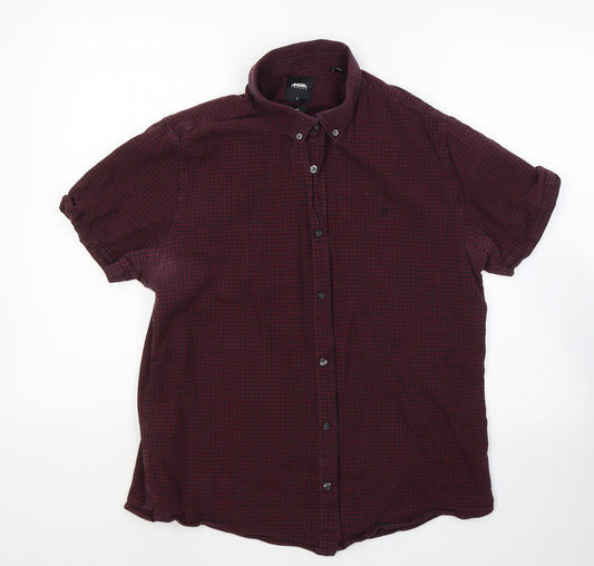 BURTONS MENSWEAR Mens Red Check Cotton  Button-Up Size 44 Collared Button