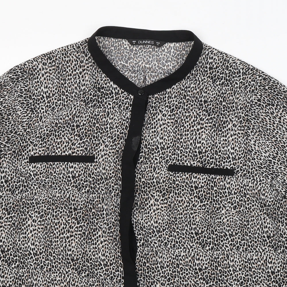 Dunnes Stores Womens Black Animal Print Polyester Basic Button-Up Size 16 Collared
