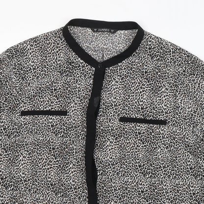 Dunnes Womens Black Animal Print Polyester Basic Button-Up Size 16 Collared