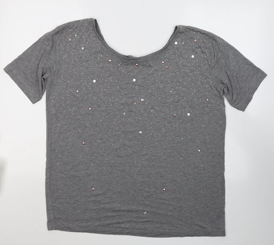 NEXT Womens Grey  Cotton Basic T-Shirt Size 12 Round Neck
