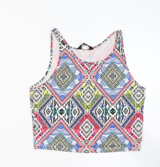 New Look Womens Multicoloured Geometric Cotton Cropped Tank Size 10 Round Neck