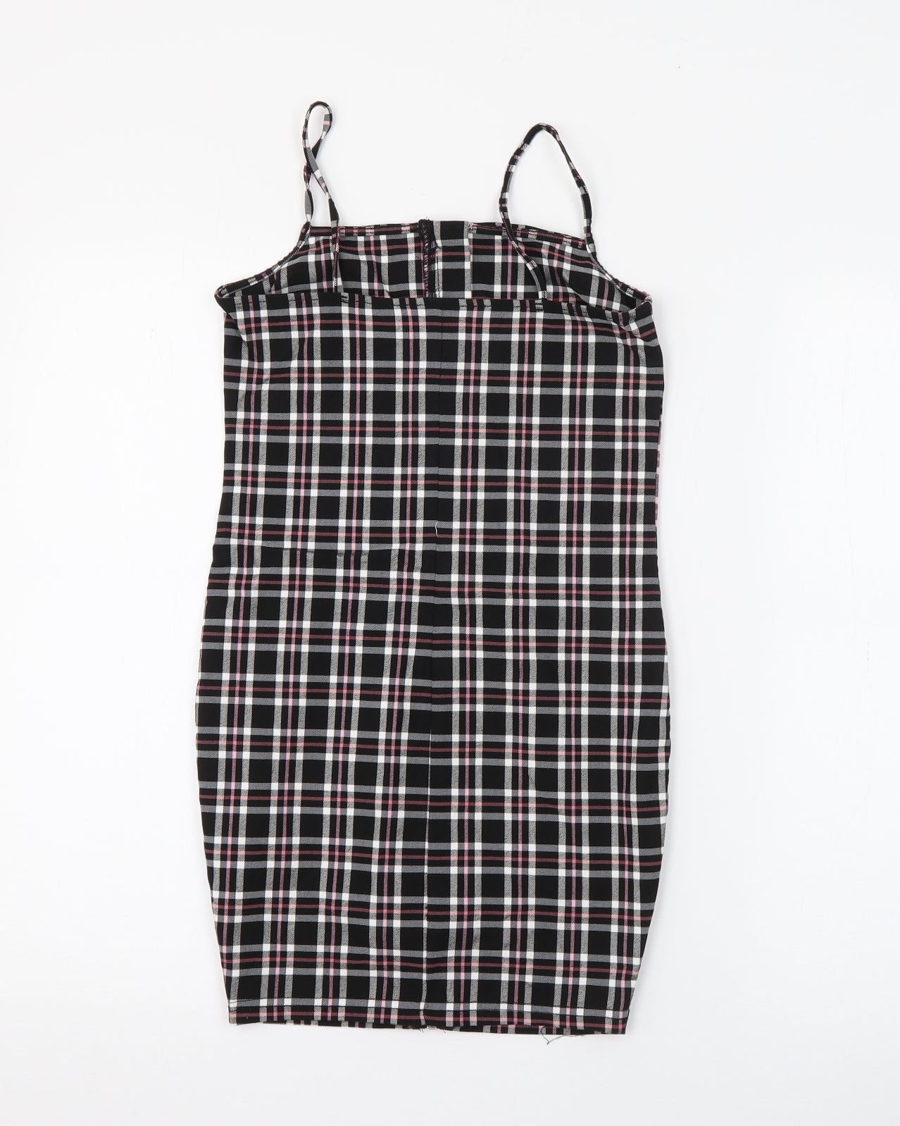 New Look Girls Black Plaid Viscose Shift  Size 9 Years  Square Neck Zip