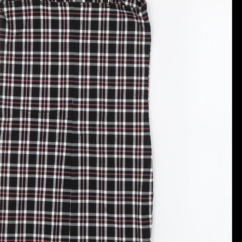 New Look Girls Black Plaid Viscose Shift  Size 9 Years  Square Neck Zip