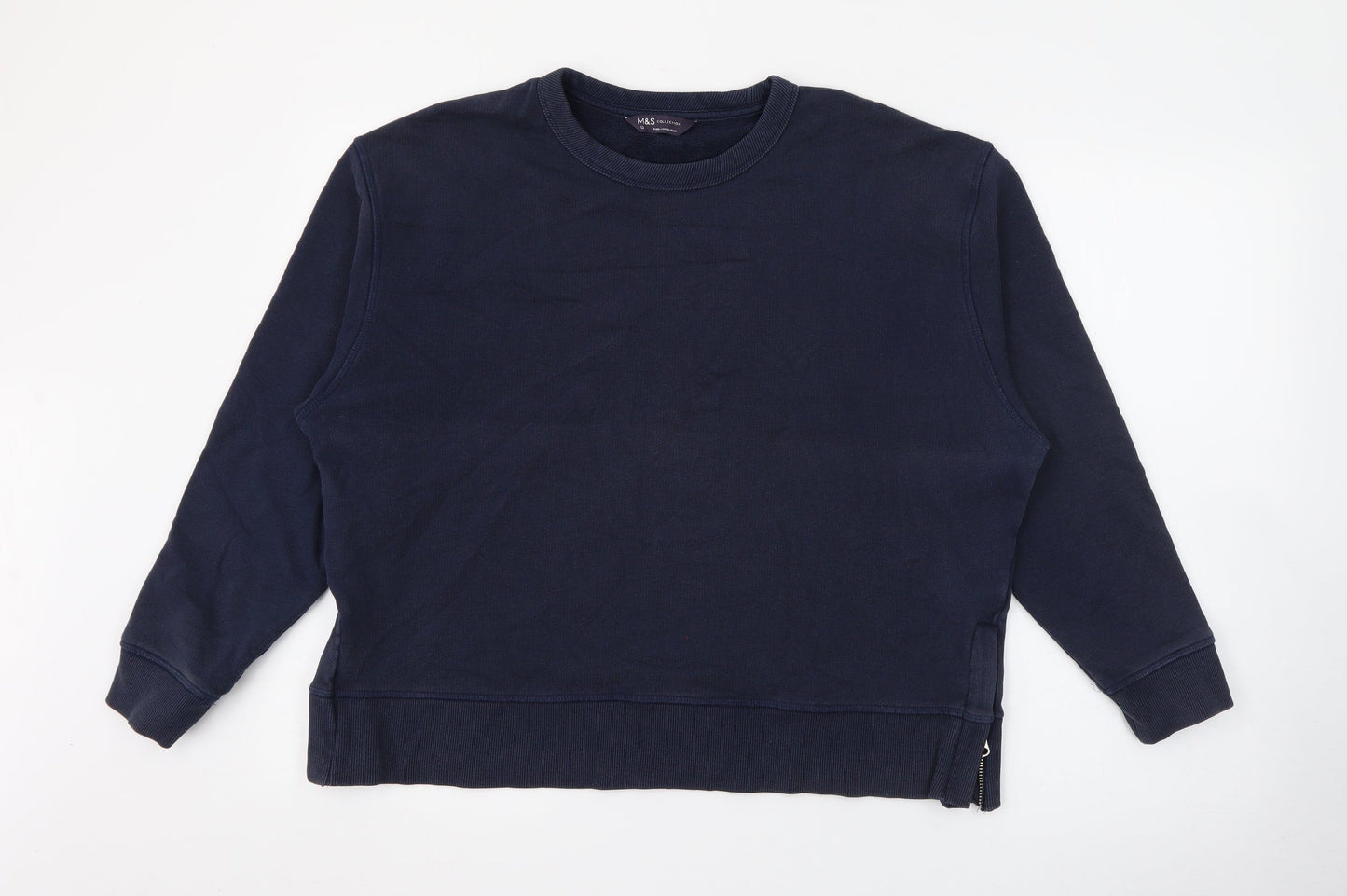 Marks and Spencer Womens Blue Crew Neck  Cotton Pullover Jumper Size 12