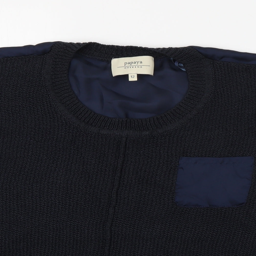 Papaya Womens Blue Crew Neck  Acrylic Pullover Jumper Size 12