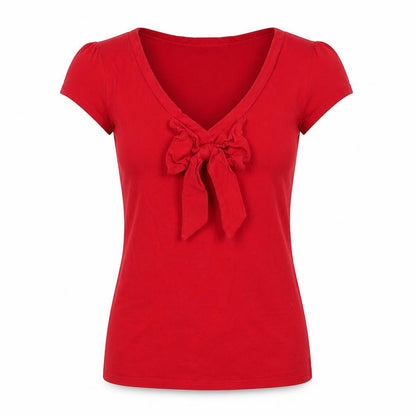 Dorothy Perkins Womens Red  Cotton Basic T-Shirt Size 4 V-Neck
