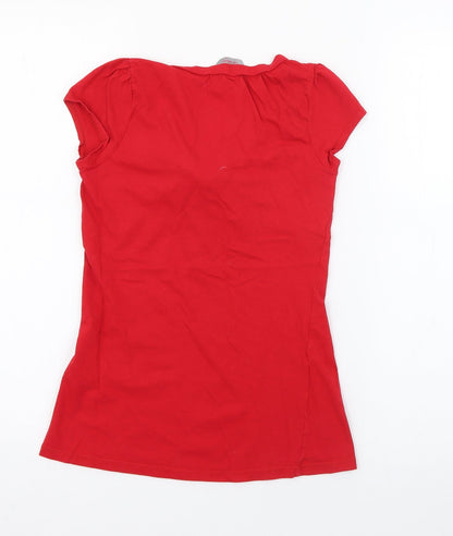 Dorothy Perkins Womens Red  Cotton Basic T-Shirt Size 4 V-Neck