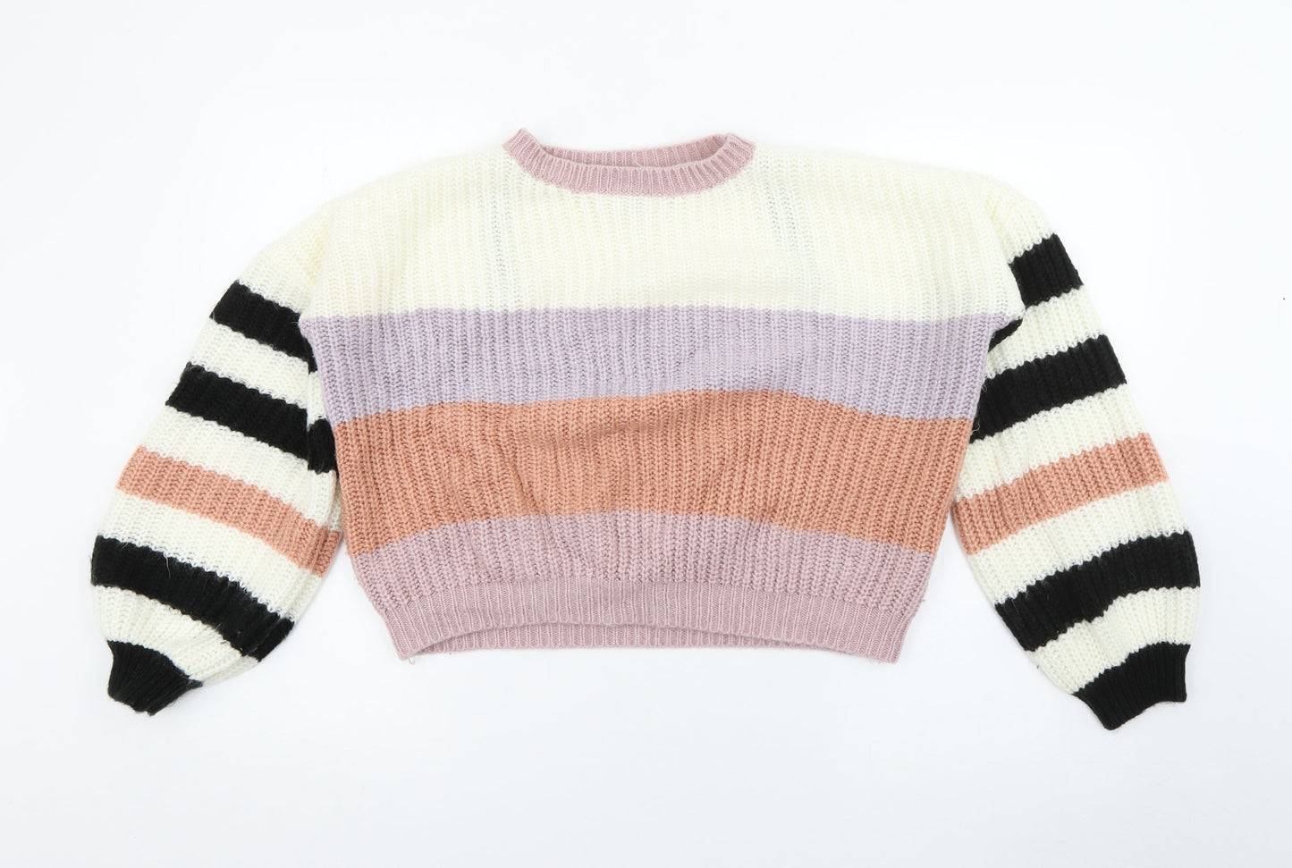 Missguided Womens Multicoloured Crew Neck Striped Acrylic Pullover Jumper Size 8