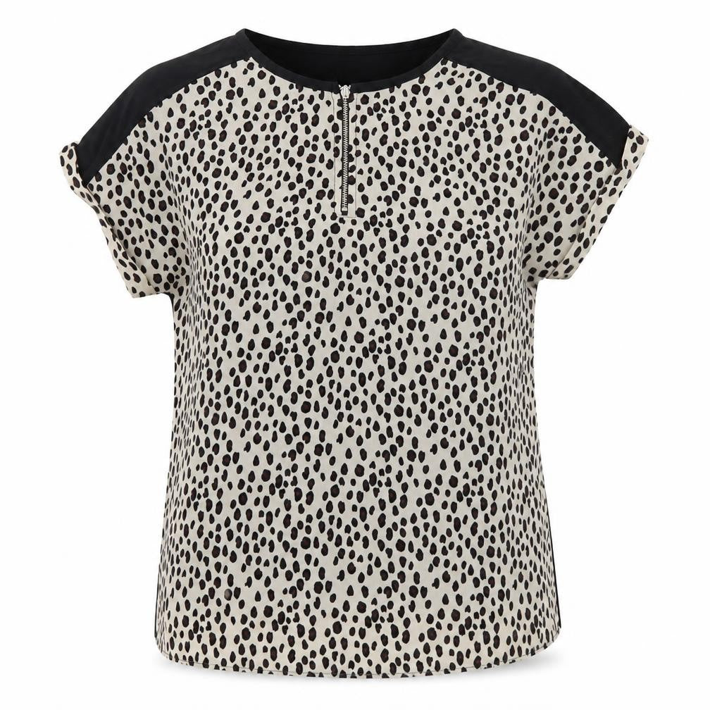 TU Womens Beige Animal Print Viscose Basic Blouse Size 12 Crew Neck