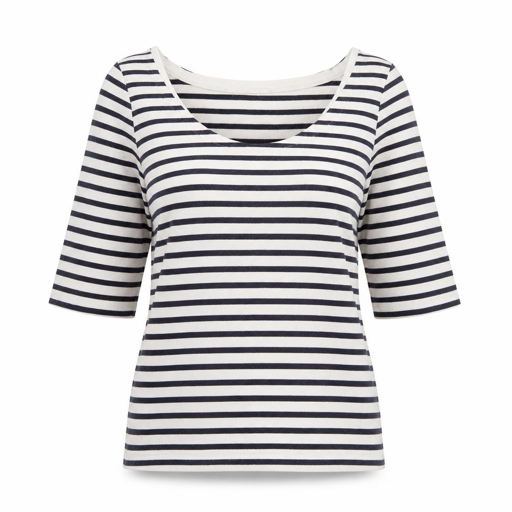 EAC Womens White Scoop Neck Striped Polyester Pullover Jumper Size S