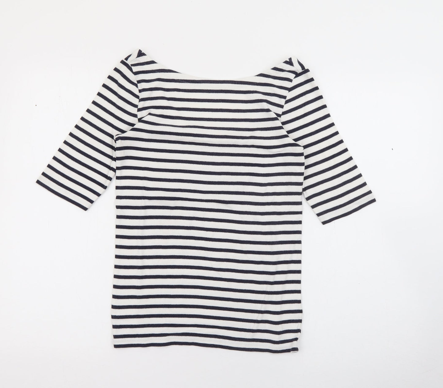 EAC Womens White Scoop Neck Striped Polyester Pullover Jumper Size S