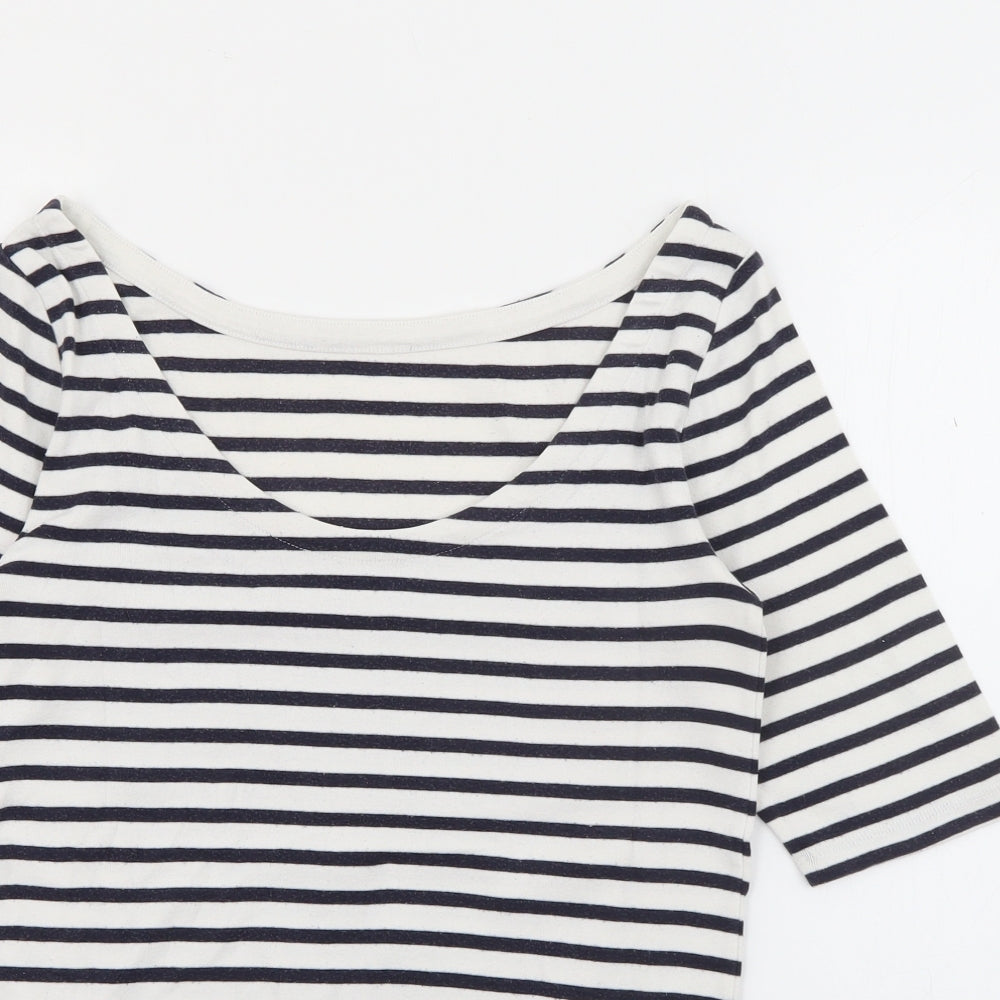 EAC Womens White Scoop Neck Striped Polyester Pullover Jumper Size S