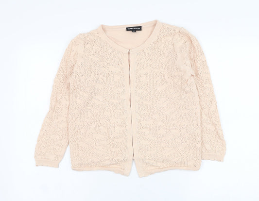Warehouse Womens Pink Round Neck  Cotton Cardigan Jumper Size 14