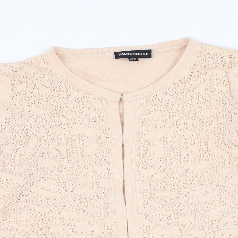 Warehouse Womens Pink Round Neck  Cotton Cardigan Jumper Size 14