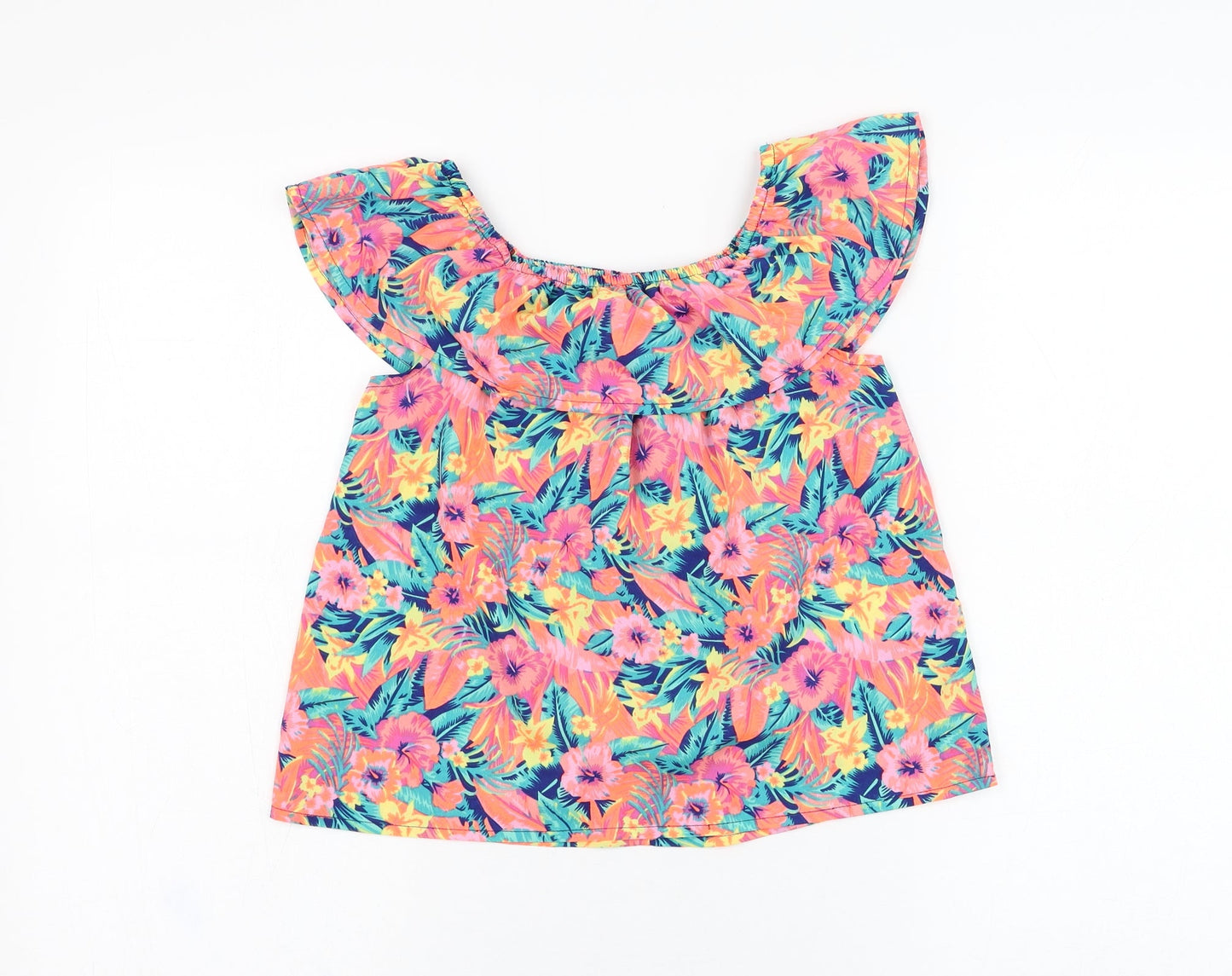 Primark Girls Pink Floral Polyester Basic Blouse Size 10-11 Years Square Neck Pullover