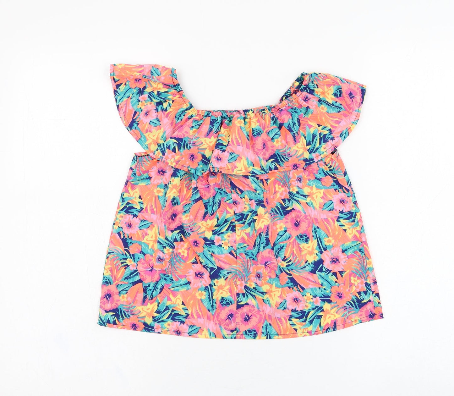 Primark Girls Pink Floral Polyester Basic Blouse Size 10-11 Years Square Neck Pullover