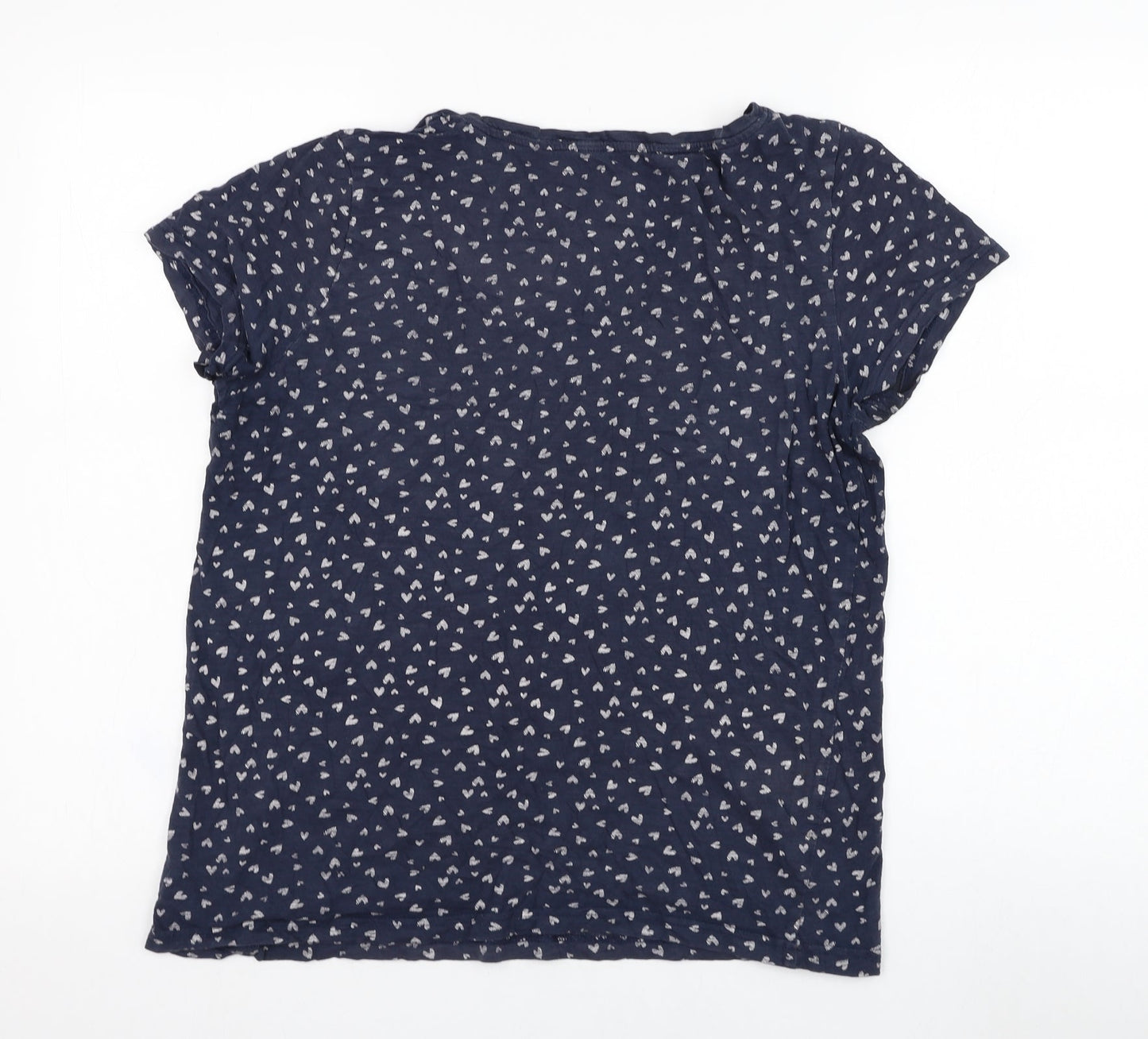TOM TAILOR Womens Blue  Cotton Basic T-Shirt Size L Round Neck - Heart