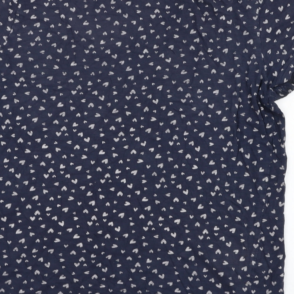 TOM TAILOR Womens Blue  Cotton Basic T-Shirt Size L Round Neck - Heart