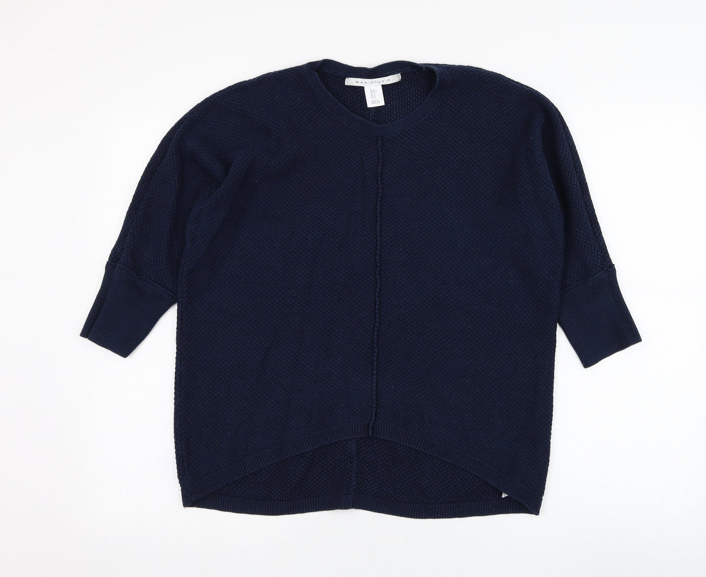 Max Studio Womens Blue Round Neck  Cotton Pullover Jumper Size S