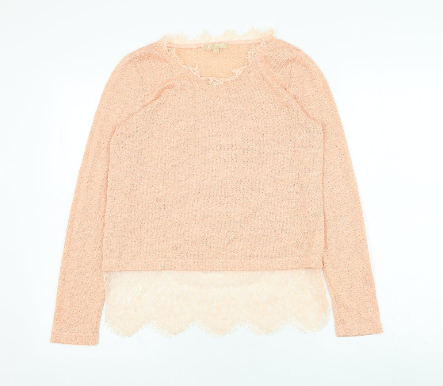Swan Womens Pink Round Neck  Polyester Pullover Jumper Size S