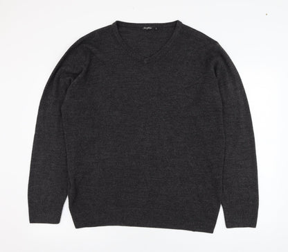 Preloved Taylor & Wright Mens Grey V-Neck  Acrylic Pullover Jumper Size L - Front