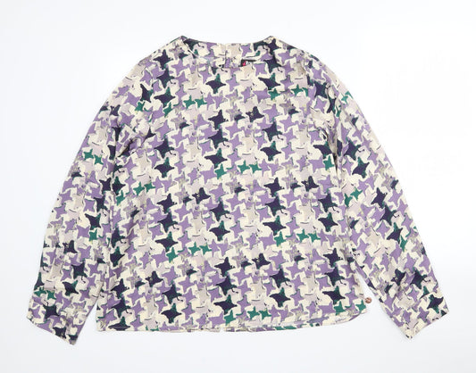 Rant & Rave Womens Purple Geometric Polyester Basic Blouse Size 14 Round Neck