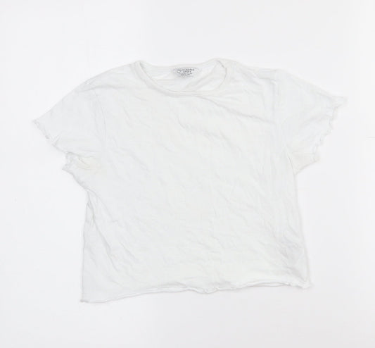 Primark Girls White  Cotton Cropped T-Shirt Size 11-12 Years Crew Neck