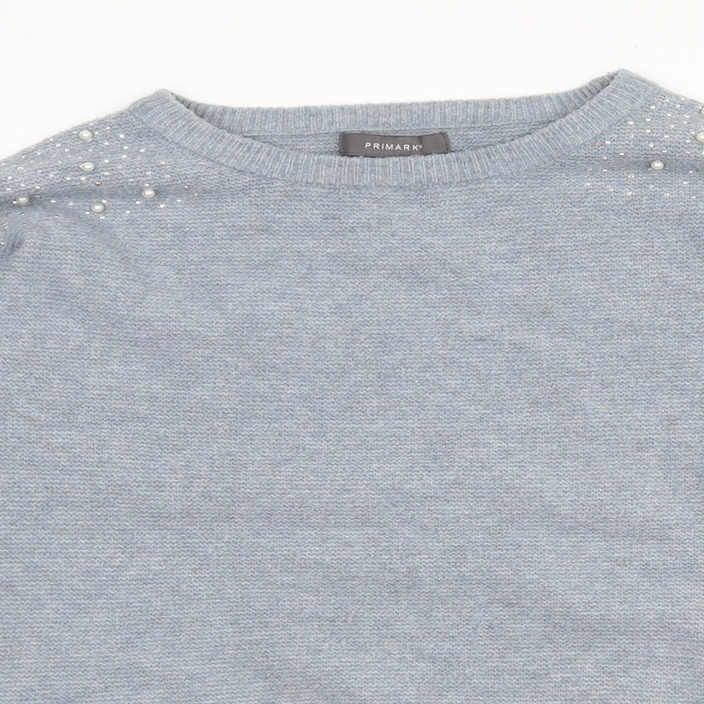 Primark Womens Blue Crew Neck  Polyester Pullover Jumper Size 12   - 12-14. Bead detail